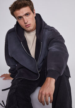 Poleron Hombre Cropped Lavado Negro Sioux